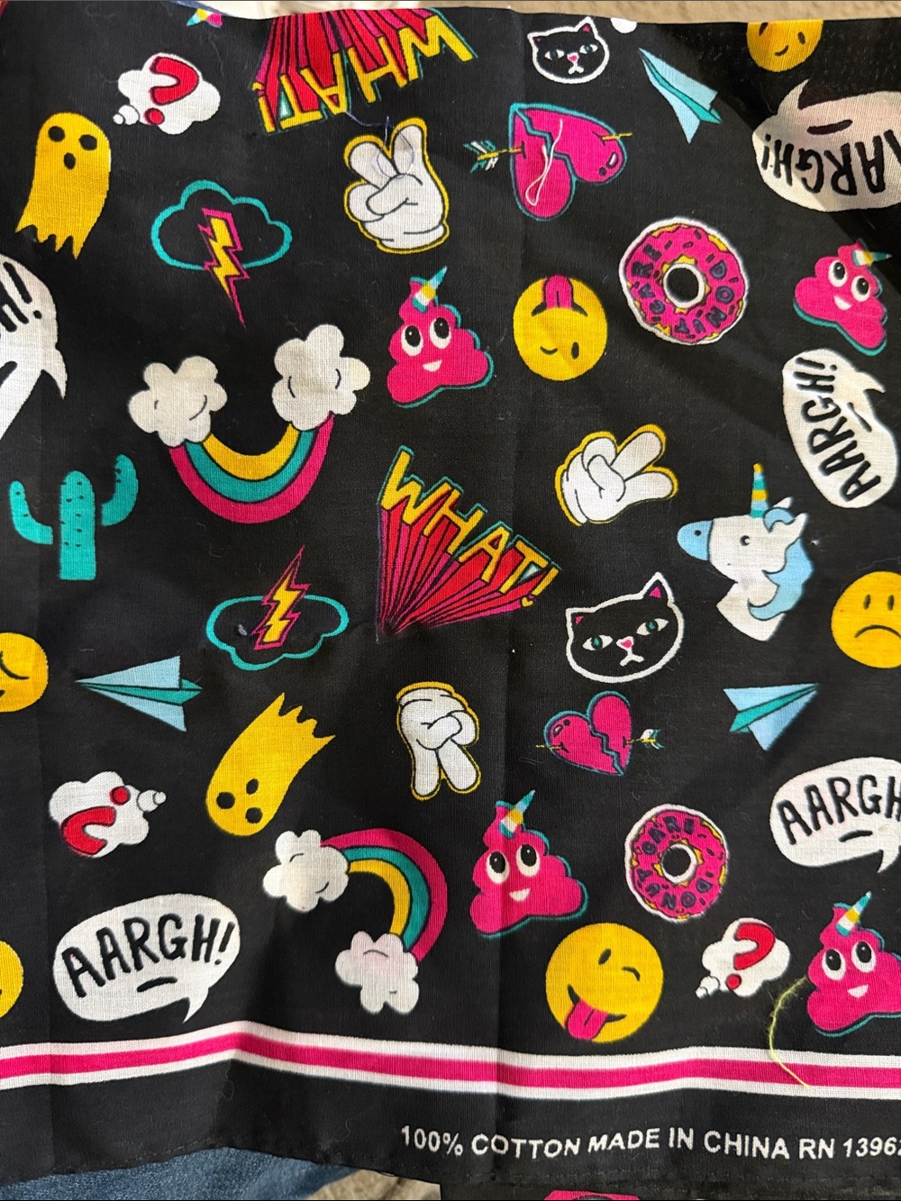 7 Black Novelty Emoji Print bandana